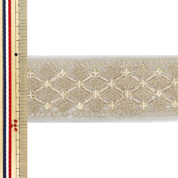 【数量5から】 手芸ブレード 『2025インド刺繍ブレード 約4.7cm幅 グレー×ベージュ M-1334D』