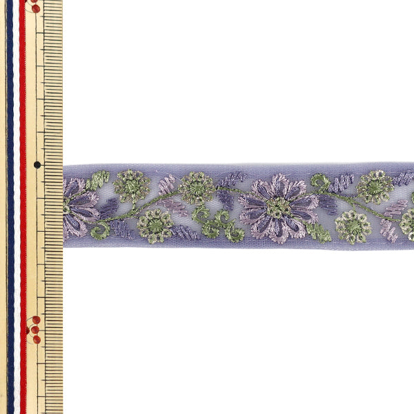 【数量5から】 手芸ブレード 『2025インド刺繍ブレード 約2.5cm幅 パープル M-1376B』