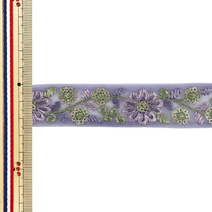 【数量5から】 手芸ブレード 『2025インド刺繍ブレード 約2.5cm幅 パープル M-1376B』