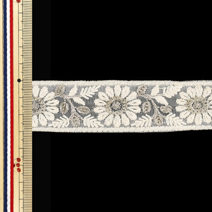 【数量5から】 手芸ブレード 『2025インド刺繍ブレード 約3cm幅 ホワイト M-1449A』