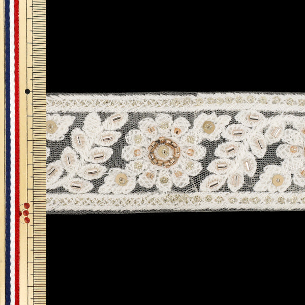 【数量5から】 手芸ブレード 『2025インド刺繍ブレード 約5cm幅 ホワイト 48332C』