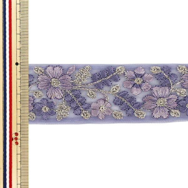 【数量5から】 手芸ブレード 『2025インド刺繍ブレード 約4cm幅 パープル M-1374B』
