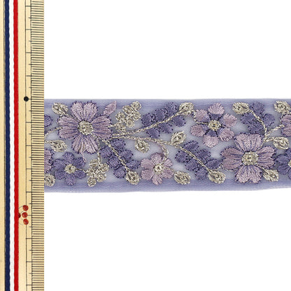 【数量5から】 手芸ブレード 『2025インド刺繍ブレード 約4cm幅 パープル M-1374B』