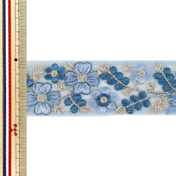 【数量5から】 手芸ブレード 『2025インド刺繍ブレード 約4cm幅 ブルー M-1374E』