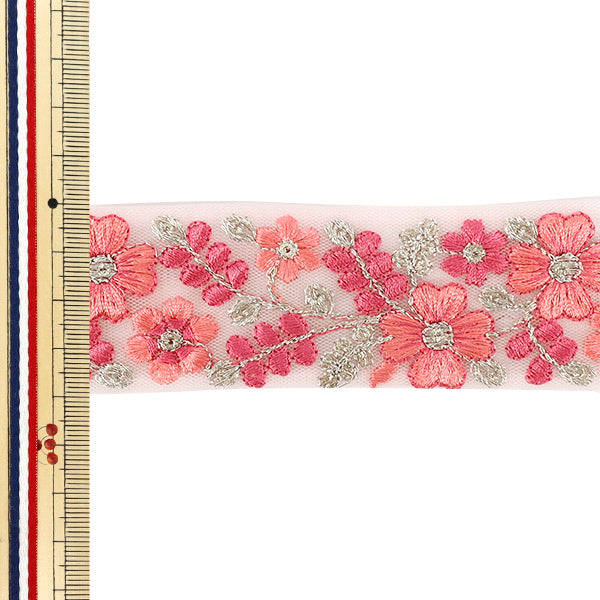【数量5から】 手芸ブレード 『2025インド刺繍ブレード 約4cm幅 ピンク M-1374』