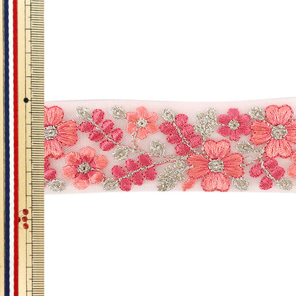 【数量5から】 手芸ブレード 『2025インド刺繍ブレード 約4cm幅 ピンク M-1374』