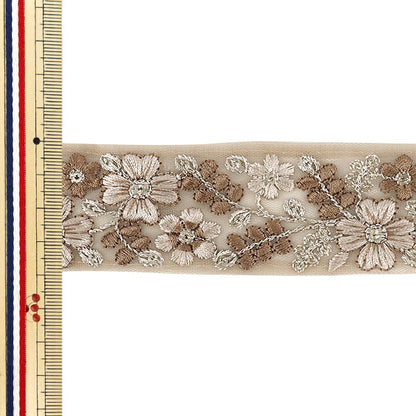 【数量5から】 手芸ブレード 『2025インド刺繍ブレード 約4cm幅 ベージュ M-1374』