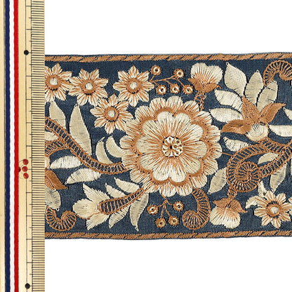 【数量5から】 手芸ブレード 『2022インド刺繍ブレード 約8cm幅 ブルー×ベージュ 107C』