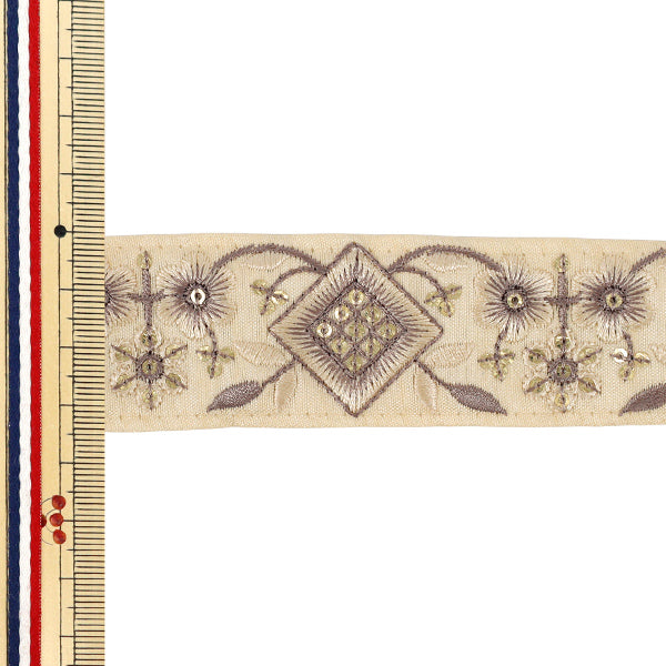 [Quantity from 5] HandicraftsTrim "2025 indian embroideryTrim Approx. 3.5cm width Beige M-1009C"