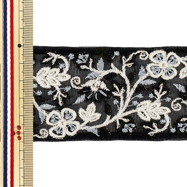 【数量5から】 手芸ブレード 『2025インド刺繍ブレード 約5.5cm幅 ブラック M-1323C』