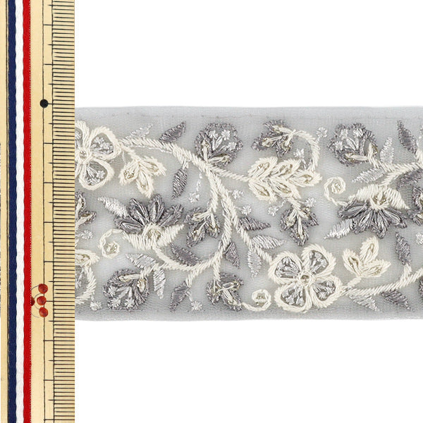 【数量5から】 手芸ブレード 『2025インド刺繍ブレード 約5.5cm幅 グレー M-1323D』