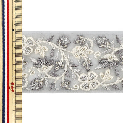 【数量5から】 手芸ブレード 『2025インド刺繍ブレード 約5.5cm幅 グレー M-1323D』