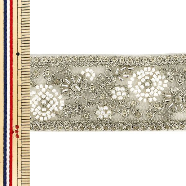 【数量5から】 手芸ブレード 『2025インド刺繍ブレード 約5cm幅 ホワイト×ホワイト 48346B』