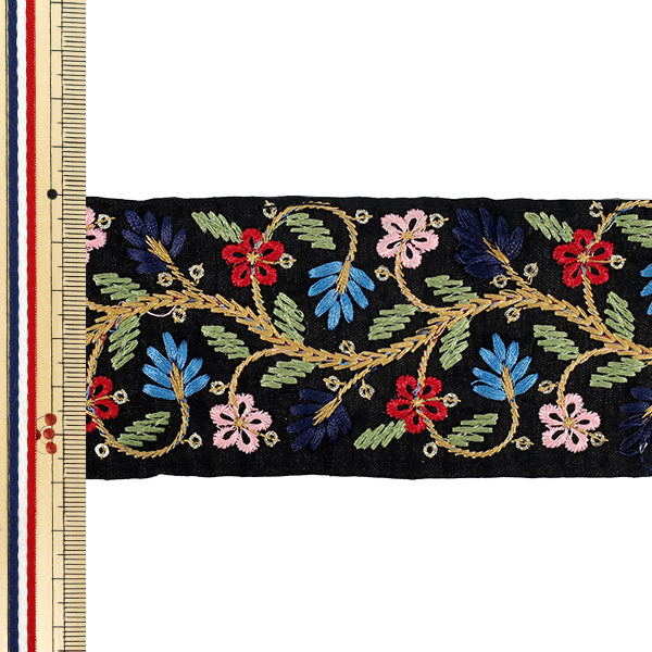 【数量5から】 手芸ブレード 『2025インド刺繍ブレード 約6cm幅 ブラック M-5004A』