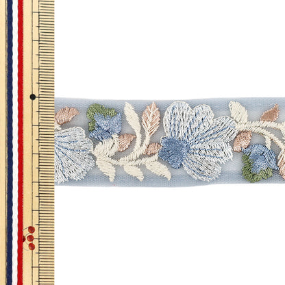 【数量5から】 手芸ブレード 『2025インド刺繍ブレード 約3cm幅 ブルー×ブルー M-5009B』