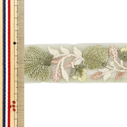 【数量5から】 手芸ブレード 『2025インド刺繍ブレード 約3cm幅 グリーン×グリーン M-5009J』