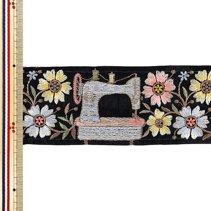 【数量5から】 手芸ブレード 『2025インド刺繍ブレード 約6.3cm幅 ブラック×ブルー M-5015G』