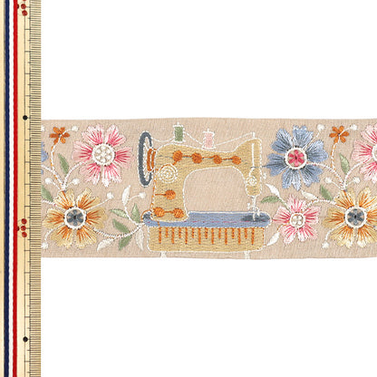 【数量5から】 手芸ブレード 『2025インド刺繍ブレード 約6.3cm幅 ブラウン×グレー M-5015H』
