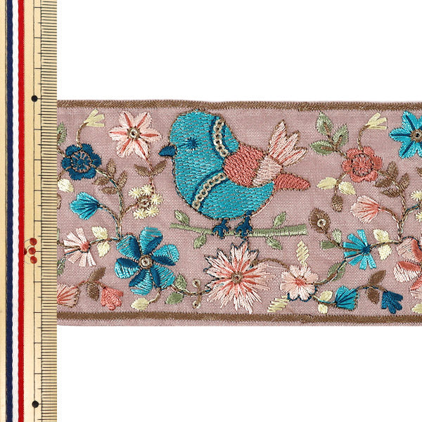 【数量5から】 手芸ブレード 『2025インド刺繍ブレード 約7.4cm幅 ピンク M-5018E』