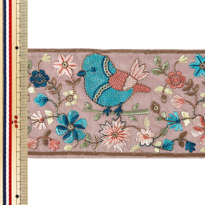 【数量5から】 手芸ブレード 『2025インド刺繍ブレード 約7.4cm幅 ピンク M-5018E』