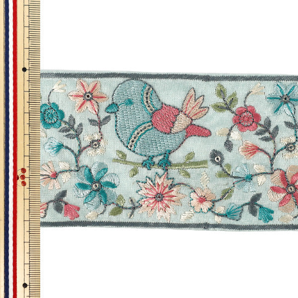 【数量5から】 手芸ブレード 『2025インド刺繍ブレード 約7.4cm幅 グリーン M-5018F』