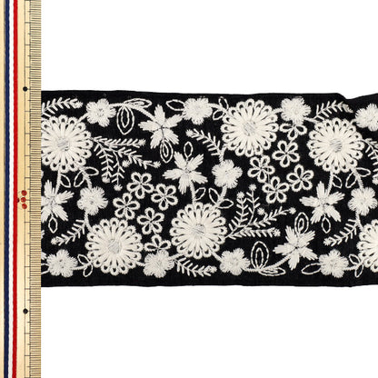 [Quantity from 5] HandicraftsTrim "2025 indian embroideryTrim Approximately 9cm width Black x White M-5027L"