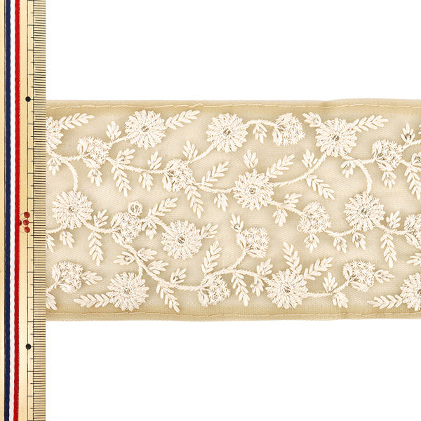 【数量5から】 手芸ブレード 『2025インド刺繍ブレード 約9cm幅 ベージュ×ホワイト M-5030C』
