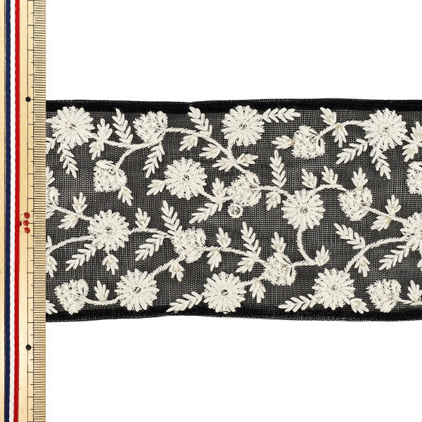 【数量5から】 手芸ブレード 『2025インド刺繍ブレード 約9cm幅 ブラック×ホワイト M-5030D』