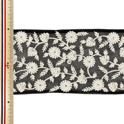【数量5から】 手芸ブレード 『2025インド刺繍ブレード 約9cm幅 ブラック×ホワイト M-5030D』