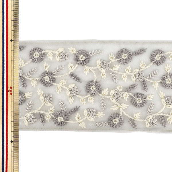 【数量5から】 手芸ブレード 『2025インド刺繍ブレード 約9cm幅 グレー×グレー M-5030Q』