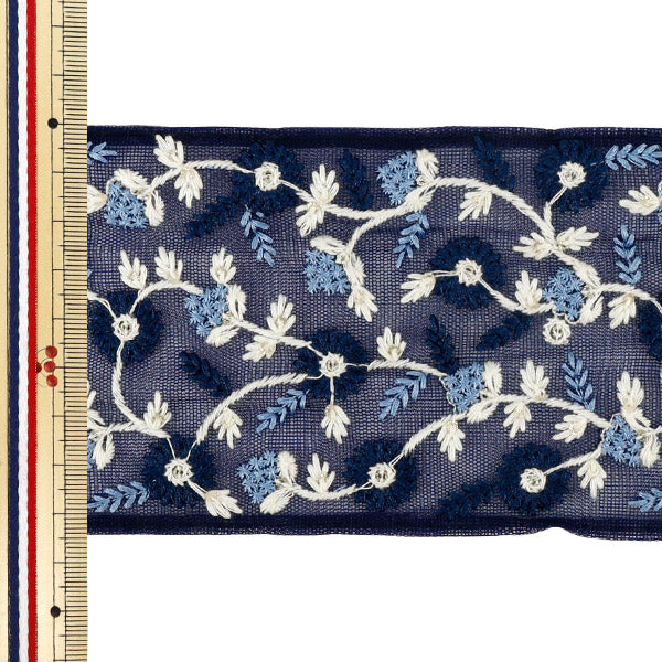 【数量5から】 手芸ブレード 『2025インド刺繍ブレード 約8.5cm幅 ネイビー M-5030I』