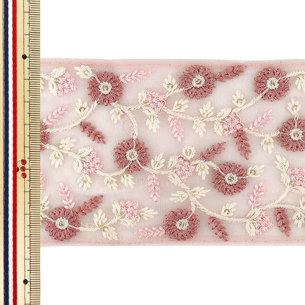 【数量5から】 手芸ブレード 『2025インド刺繍ブレード 約8.5cm幅 ピンク M-5030N』