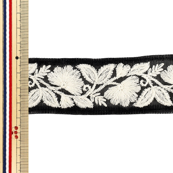 【数量5から】 手芸ブレード 『2025インド刺繍ブレード 約3.8cm幅 ブラック×ホワイト M-5033F』
