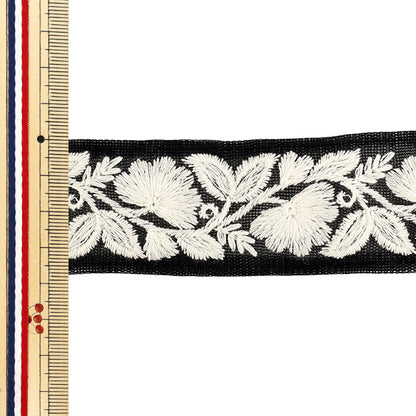 【数量5から】 手芸ブレード 『2025インド刺繍ブレード 約3.8cm幅 ブラック×ホワイト M-5033F』