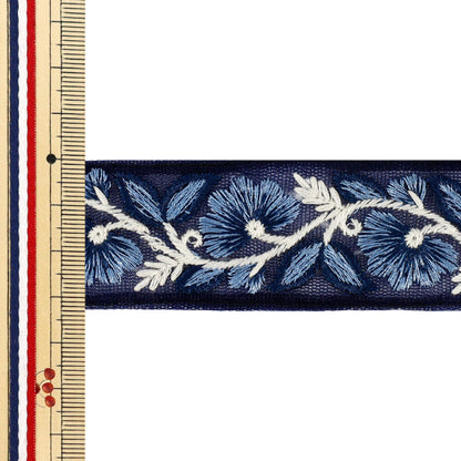 【数量5から】 手芸ブレード 『2025インド刺繍ブレード 約3.3cm幅 ネイビー M-5033I』