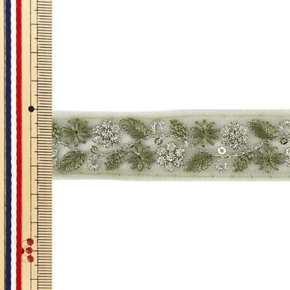 【数量5から】 手芸ブレード 『2025インド刺繍ブレード 約2.5cm幅 グリーン M-5079D』