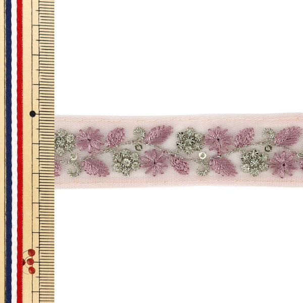 【数量5から】 手芸ブレード 『2025インド刺繍ブレード 約2.5cm幅 ピンク M-5079J』