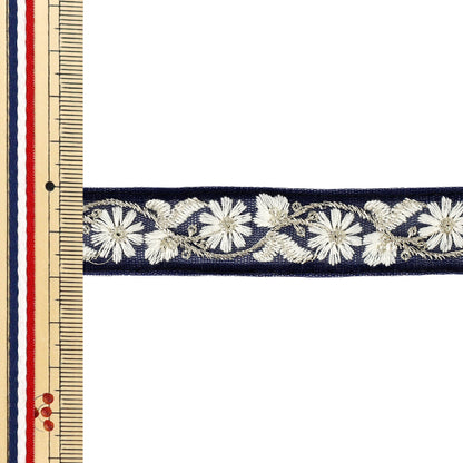 [Quantity from 5] HandicraftsTrim "2025 indian embroideryTrim Approximately 2cm width navy x white M-5037J"