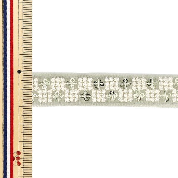 [Quantity from 5] HandicraftsTrim "2025 indian embroideryTrim Approximately 2cm width Green x White M-5092B"