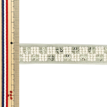 [Quantity from 5] HandicraftsTrim "2025 indian embroideryTrim Approximately 2cm width Green x White M-5092B"