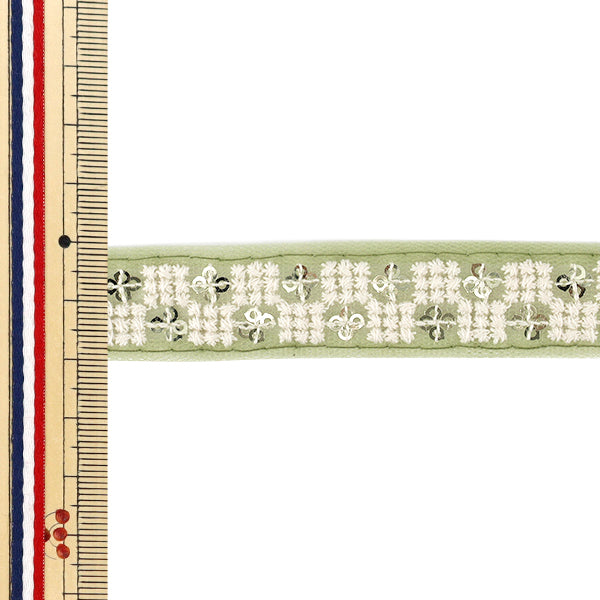[Quantity from 5] HandicraftsTrim "2025 indian embroideryTrim Approximately 2cm width Green x White M-5092F"
