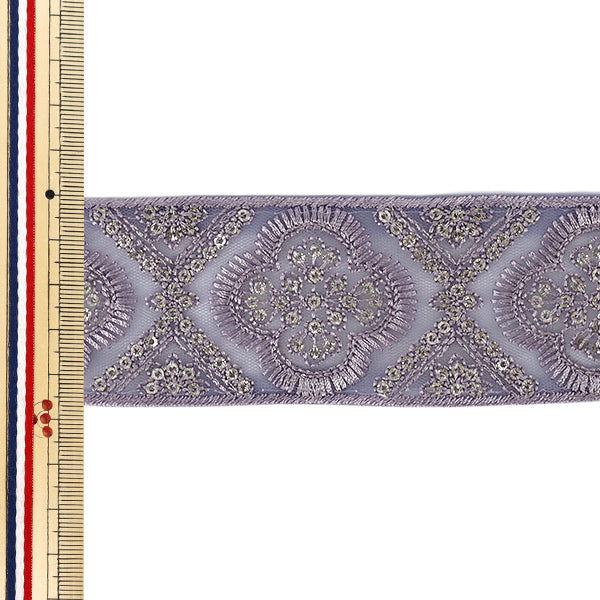 【数量5から】 手芸ブレード 『2025インド刺繍ブレード 約4.7cm幅 パープル M-5006H』