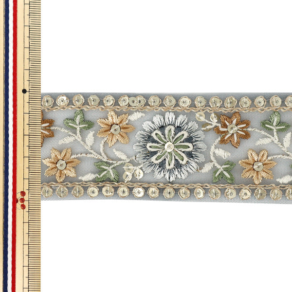 [Quantity from 5] HandicraftsTrim "2025 indian embroideryTrim Approximately 5cm width Gray M-5014B"