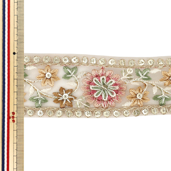 【数量5から】 手芸ブレード 『2025インド刺繍ブレード 約5cm幅 ピンク M-5014C』