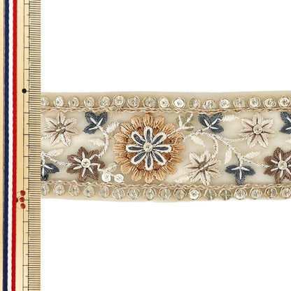 【数量5から】 手芸ブレード 『2025インド刺繍ブレード 約5cm幅 ベージュ M-5014E』