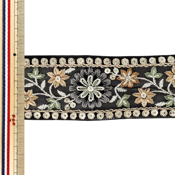 【数量5から】 手芸ブレード 『2025インド刺繍ブレード 約5cm幅 ブラック M-5014F』