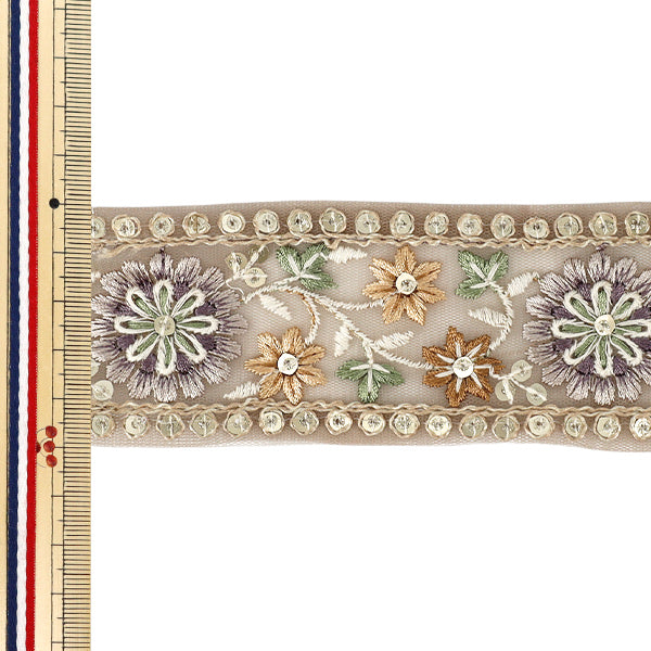 [Quantity from 5] HandicraftsTrim "2025 indian embroideryTrim Approx. 5cm width Beige M-5014H"
