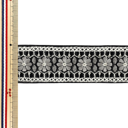 【数量5から】 手芸ブレード 『2025インド刺繍ブレード 約4cm幅 ブラック M-5002K』