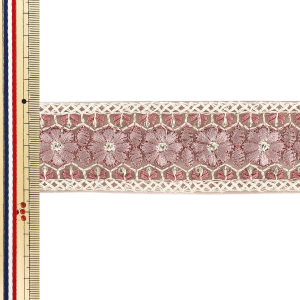 【数量5から】 手芸ブレード 『2025インド刺繍ブレード 約4cm幅 ピンク M-5002A』