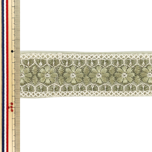 【数量5から】 手芸ブレード 『2025インド刺繍ブレード 約4cm幅 グリーン M-5002E』